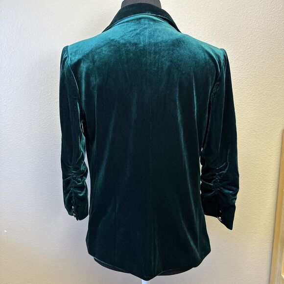 Skies Are Blue NWT Blazer Womens XS Ruched 3/4 Sleeve Velvet Open Front Green - Picture 4 of 13